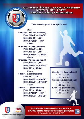2017 m. lapkričio 17 d. - 2018 m. sausio 21 d. vyks tradicinių Širvintų rajono pirmenybių...