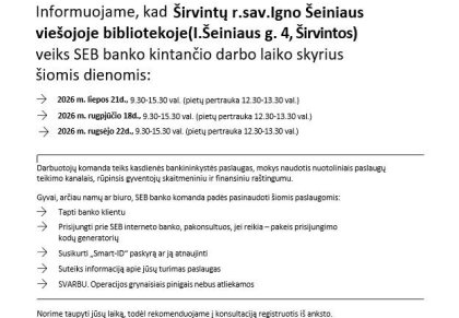 SEB banko kintančio darbo laiko skyrius – Širvintose