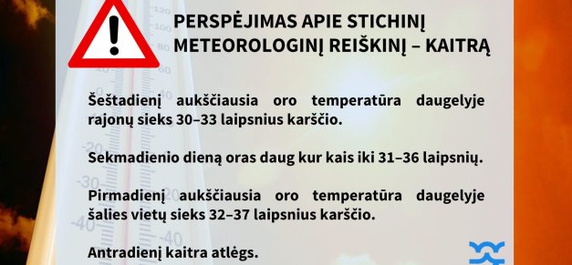 Lietuvos hidrometeorologijos tarnyba perspėja apie artimiausiomis dienomis numatomą stichinį...