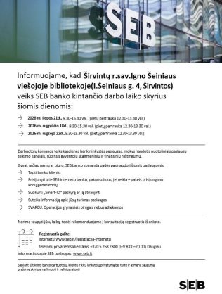 SEB banko kintančio darbo laiko skyrius – Širvintose