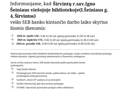 SEB banko konsultacijos Širvintose